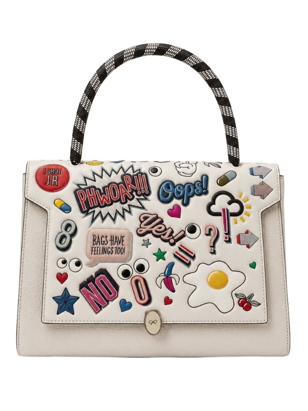 Anya Hindmarch Bathurst Satchel Chalk Leather All Over Wink Stickers Bag